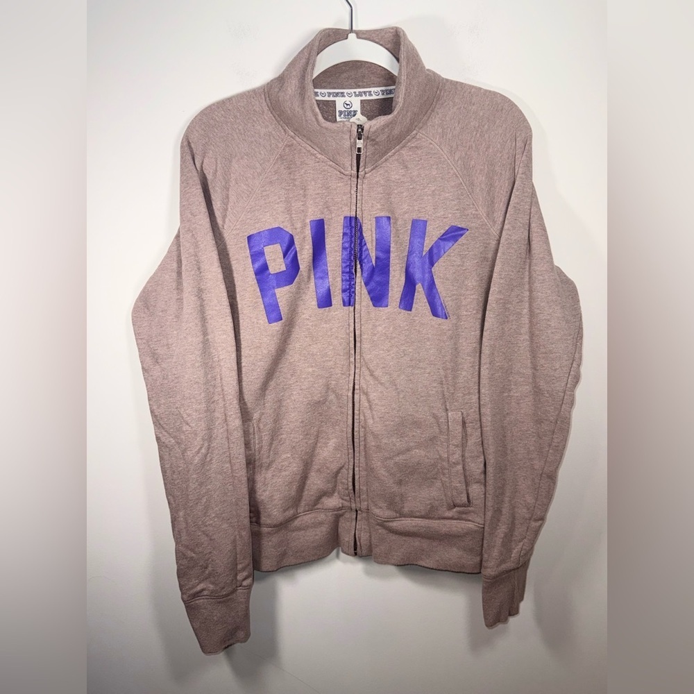 Victoria's Secret Pink Y2K Women Brown/Purple Logo Zip-Up Jacket Size Large
